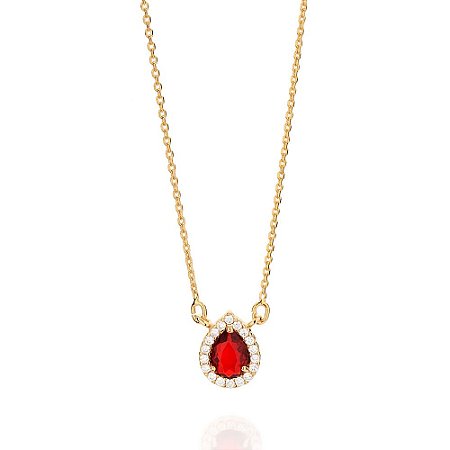 GARGANTILHA FOLHEADO A OURO COM PINGENTE GOTA COLORIDO. MED 50CM ROMMANEL 531491