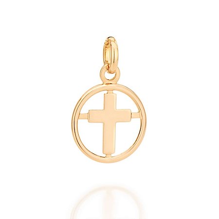PINGENTE INFANTIL FOLHEADO A OURO CRUZ VAZADA. MED 1,9CM ROMMANEL 542212