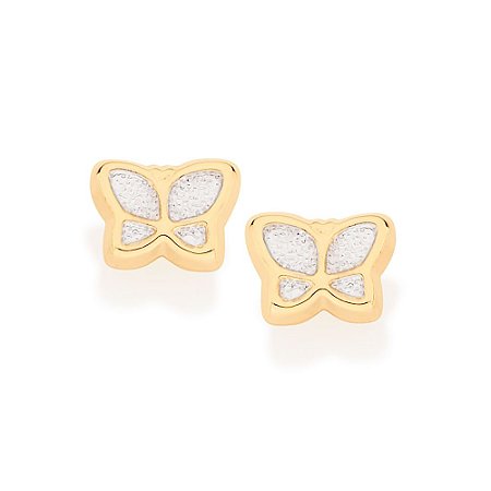 BRINCO INFANTIL FOLHEADO A OURO BORBOLETA COM APLICAÇÃO DE RHODIUM. MED 0,6MM ROMMANEL 522646