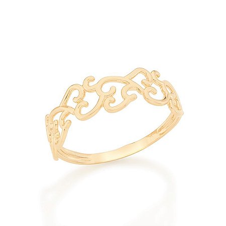 ANEL FOLHEADO A OURO COM DETALHES ONDELADOS ROMMANEL 512468