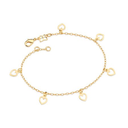 PULSEIRA FOLHEADO A OURO CORAÇÕES. MED 19CM ROMMANEL 552008