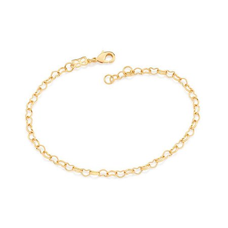 PULSEIRA FOLHEADO A OURO CORAÇÕES. MED 19CM ROMMANEL 552009