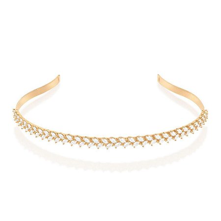 TIARA FOLHEADO A OURO COM ZIRCÔNIAS. MED 13CM DIÂMETRO ROMMANEL 532318