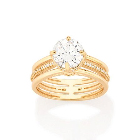 ANEL SOLITÁRIO FOLHEADO A OURO COM ZIRCÔNIA ROMMANEL 513218