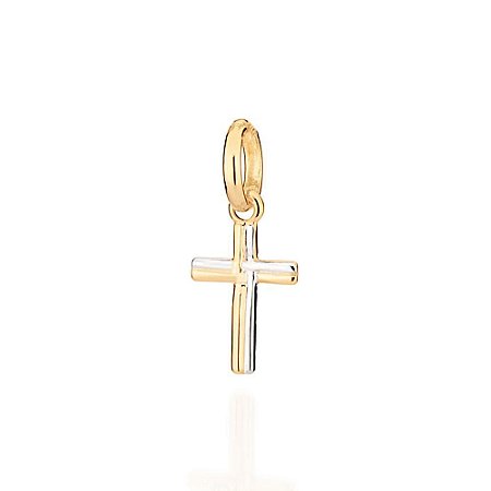 PINGENTE MASCULINO INFANTIL FOLHEADO A OURO CRUZ COM APLIQUE DE RHODIUM. MED 2CM ROMMANE L 542626