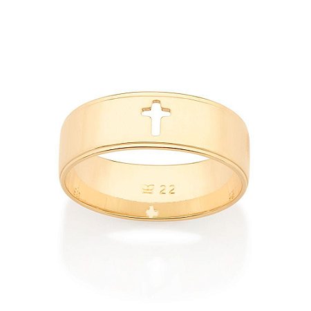 ANEL MASCULINO FOLHEADO A OURO CRUZ ROMMANEL 513231