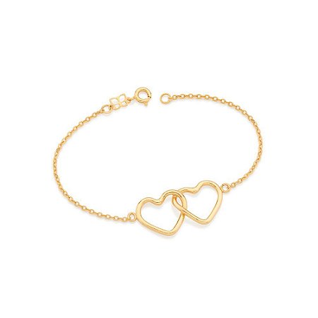 PULSEIRA FOLHEADO A OURO DOIS CORAÇÕES. MED 19CM ROMMANEL 551713