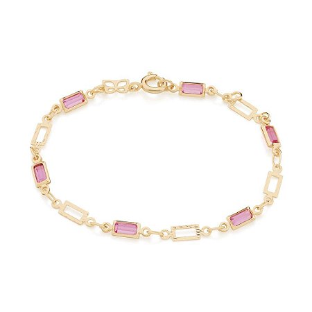 PULSEIRA INFANTIL FOLHEADO A OURO COM CRISTAIS ROSA. MED 15CM ROMMANEL 551617