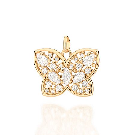 PINGENTE FOLHEADO A OURO BORBOLETA COM ZIRCÔNIAS. MED 2,10CM ROMMANEL 542481