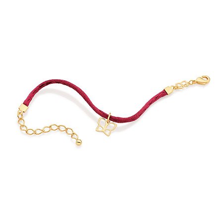 PULSEIRA INFANTIL FOLHEADO A OURO FIO DE SEDA COM BORBOLETA. MED 17CM ROMMANEL 552026
