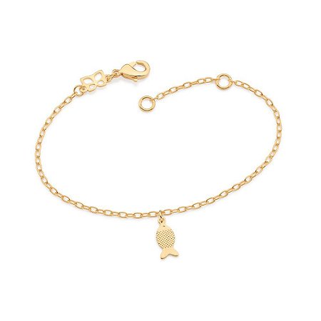 PULSEIRA INFANTIL FOLHEADO A OURO COM PEIXE PENDURADO. MED 16CM ROMMANEL 552025