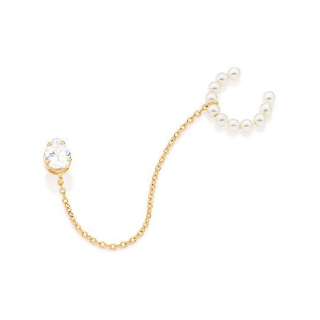 PIERCING DE PRESSÃO COM BRINCO SOLITÁRIO FOLHEADO A OURO COM PÉROLAS. MED 9,3CM ROMMANEL 526999