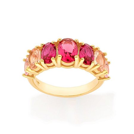 MEIA ALIANÇA FOLHEADO A OURO COM ZIRCÔNIAS ROSA 513300