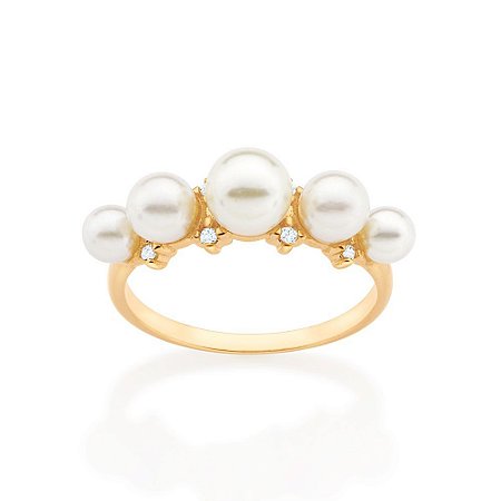 ANEL FOLHEADO A OURO COM ZIRCÔNIAS E PÉROLAS ROMMANEL 513269