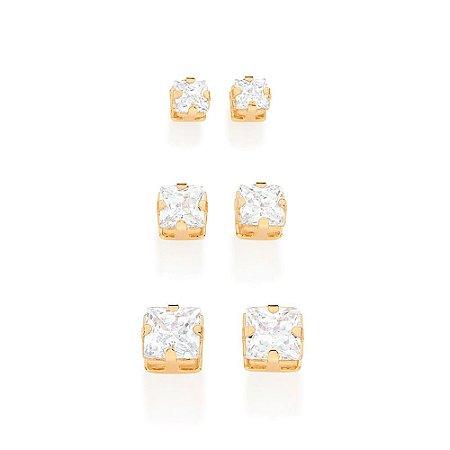 TRIO DE BRINCOS FOLHEADO A OURO ROMMANEL 527039
