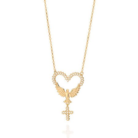 GARGANTILHA FOLHEADO A OURO ESPÍRITO SANTO COM ZIRCÔNIAS. MED 50CM ROMMANEL 532361