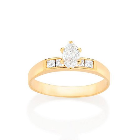 ANEL SOLITÁRIO FOLHEADO A OURO COM ZIRCÔNIAS ROMMANEL 513276