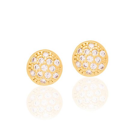 BRINCO REDONDO FOLHEADO A OURO COM ZIRCÔNIAS. MED 0,7CM ROMMANEL 524079