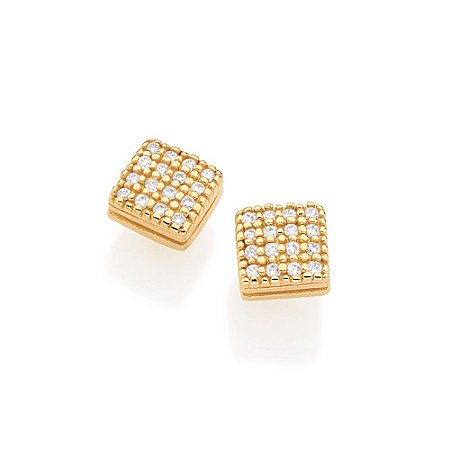 BRINCO QUADRADO FOLHEADO A OURO COM ZIRCÔNIAS. MED 0,7CM ROMMANEL 524074