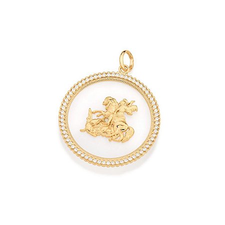 MAXI PINGENTE FOLHEADO A OURO MADRE PÉROLA SÃO JORGE. MED 4,1CM ROMMANEL 542688