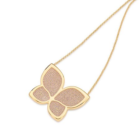 MAXI GARGANTILHA BORBOLETA FOLHEADO A OURO COM ZIRCÔNIAS BRANCO E LILÁS. MED 50CM ROMMANEL 532392