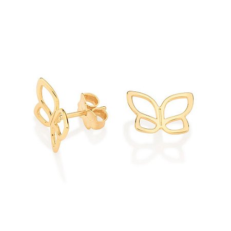 BRINCOS FOLHEADO A OURO BORBOLETA. MED 1,2CM ROMMANEL 527092