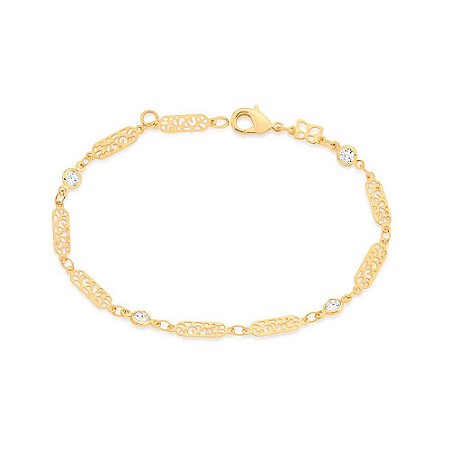 PULSEIRA FOLHEADO A OURO COM ZIRCÔNIAS. MED 20CM ROMMANEL 552063