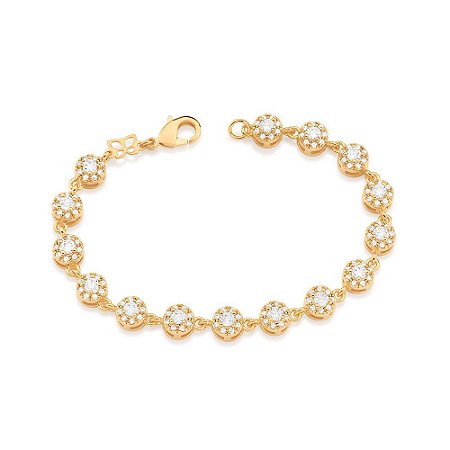 PULSEIRA FOLHEADO A OURO COM ZIRCÔNIAS. MED 17CM ROMMANEL 552065