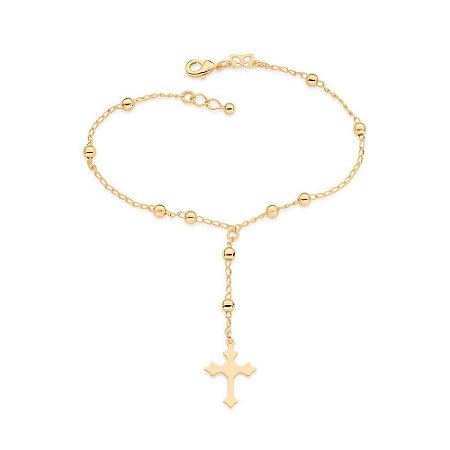 PULSEIRA TERÇO FOLHEADO A OURO CRUZ PENDURADA. MED 20CM ROMMANEL 552055