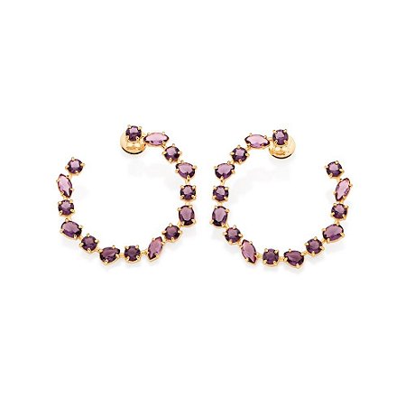 MAXI ARGOLA FOLHEADO A OURO COM CRISTAIS LILÁS. MED 5,7CM ROMMANEL 527098