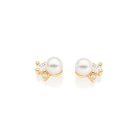 BRINCO FOLHEADO A OURO COM ZIRCÔNIAS E PÉROLAS. MED 0,70CM ROMMANEL 527099
