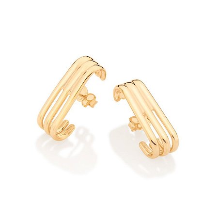 BRINCO EAR HOOK FOLHEADO A OURO ARO TRIPLO. MED 2,5CM ROMMANEL 527055