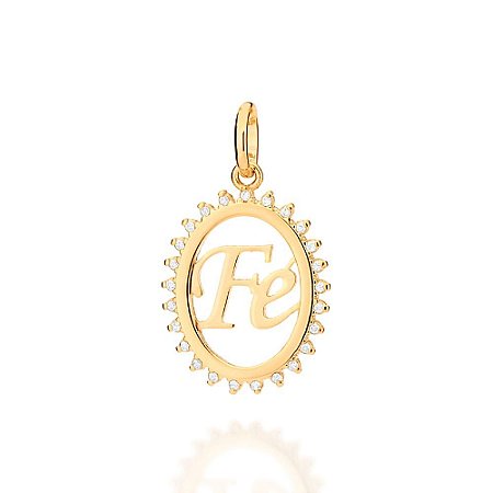 PINGENTE FOLHEADO A OURO FÉ COM ZIRCÔNIAS. MED 2,8CM ROMMANEL 542660