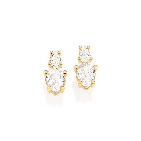 BRINCO FOLHEADO A OURO GOTAS DE ZIRCÔNIAS. MED 1,3CM ROMMANEL 527080