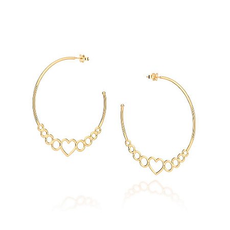 ARGOLA FOLHEADO A OURO CÍRCULOS COM CORAÇÕES VAZADOS. MED 5,7CM ROMMANEL 527081