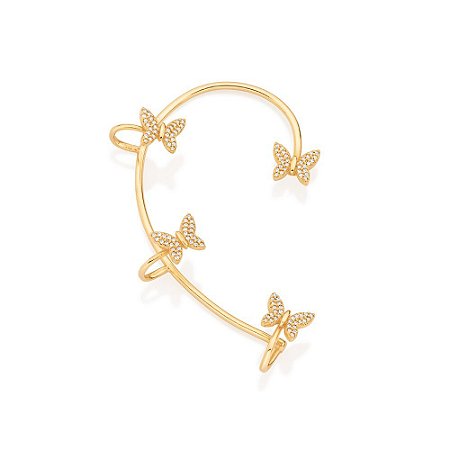 BRINCO EAR WRAP FOLHEADO A OURO BORBOLETAS COM ZIRCÔNIAS (UNITÁRIO). MED 6CM ROMMANEL 527038