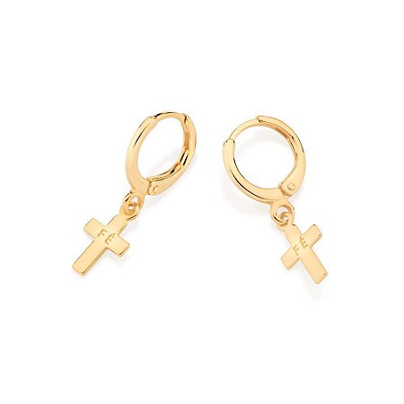ARGOLA CRUZ FOLHEADO A OURO ESCRITO FÉ. MED 2,4CM ROMMANEL 527044