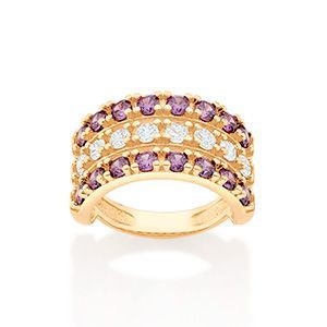 MAX ANEL FOLHEADO A OURO COM ZIRCÔNIAS BRANCO COM LILÁS ROMMANEL 513250