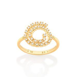 ANEL FOLHEADO A OURO FORMATO ESPIRAL COM ZIRCÕNIAS ROMMANEL 513295