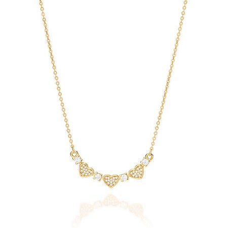 GARGANTILHA FOLHEADO A OURO CORAÇÕES COM ZIRCÔNIAS. MED 50CM ROMMANEL 532380