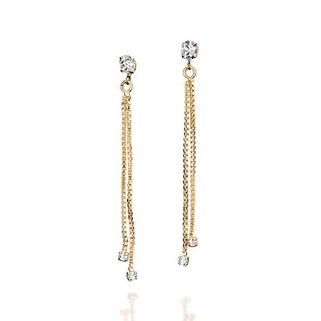 BRINCO FOLHEADO A OURO COM CRISTAIS. MED 5CM ROMMANEL 523556