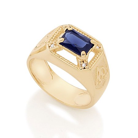 ANEL DE FORMATURA MASCULINO FOLHEADO A OURO ALFA E ÔMEGA ROMMANEL 512713