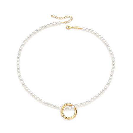 GARGANTILHA FOLHEADO A OURO COM PÉROLAS E PINGENTE CÍRCULOS. MED 50CM ROMMANEL 532426