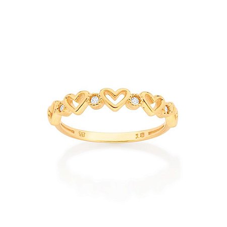 ANEL FOLHEADO A OURO CORAÇÕES ROMMANEL 513331