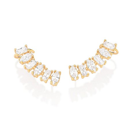 EAR CUFF COM PIERCING DE PRESSÃO FOLHEADO A OURO COM ZIRCÔNIAS. MED 3CM ROMMANEL 527158