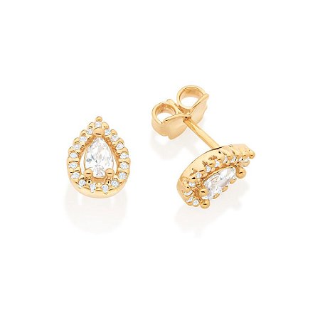 BRINCO GOTA FOLHEADO A OURO COM ZIRCÔNIAS. MED 0,90CM ROMMANEL 527134