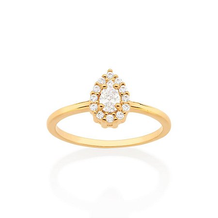 ANEL SKINNY GOTA FOLHEADO A OURO COM ZIRCÔNIAS ROMMANEL 513343