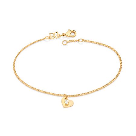 PULSEIRA FOLHEADO A OURO CORAÇÃO COM ZIRCÔNIA. MED 19CM ROMMANEL 552075