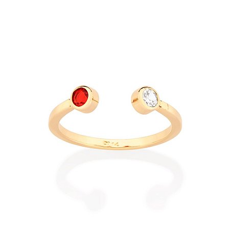 ANEL AJUSTÁVEL FOLHEADO A OURO ZIRCÔNIA E CRISTAL BRANCO COM VERMELHO ROMMANEL 513349
