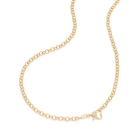 GARGANTILHA FOLHEADO A OURO COM FECHO CORAÇÃO E ZIRCÔNIAS. MED 50CM ROMMANEL 532445